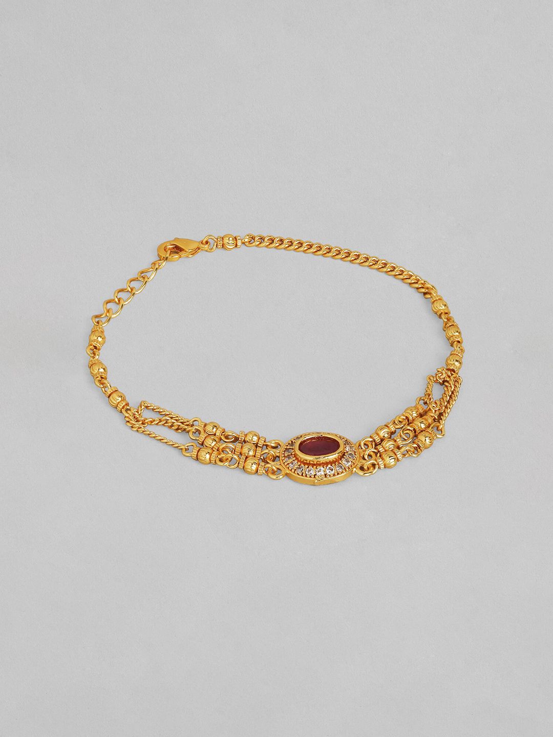Rubans Women Gold-Toned & Red Handcrafted Gold-Plated Multistrand Bracelet Price in India