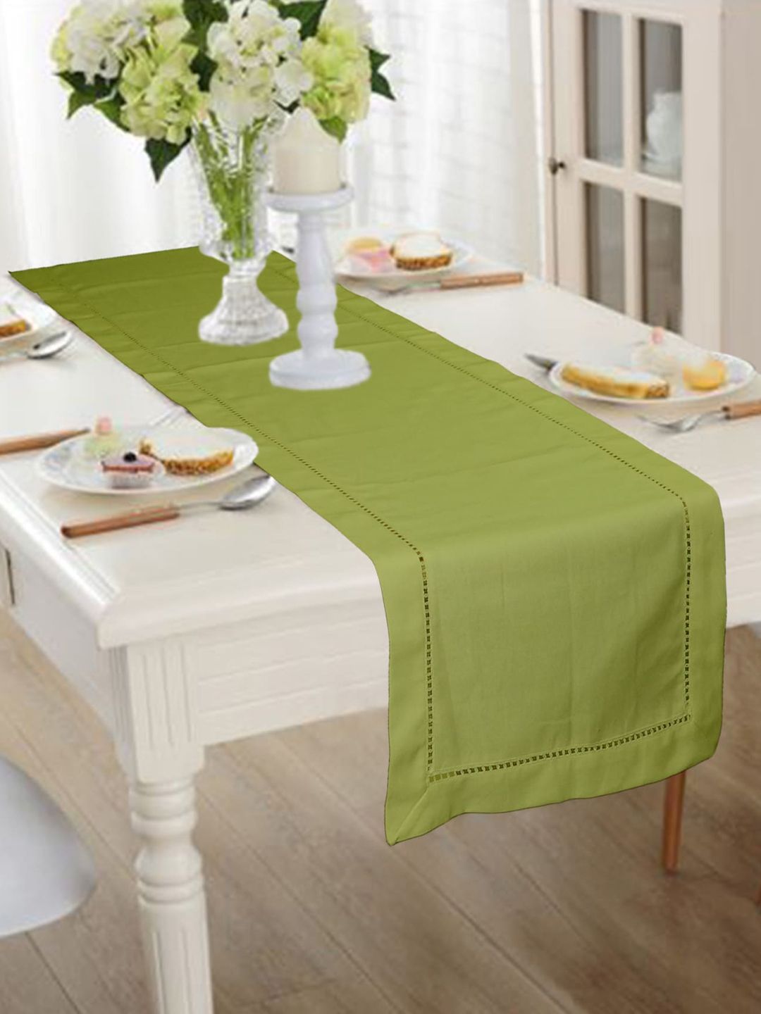 Lushomes Green Solid Cotton Table Runner Price in India