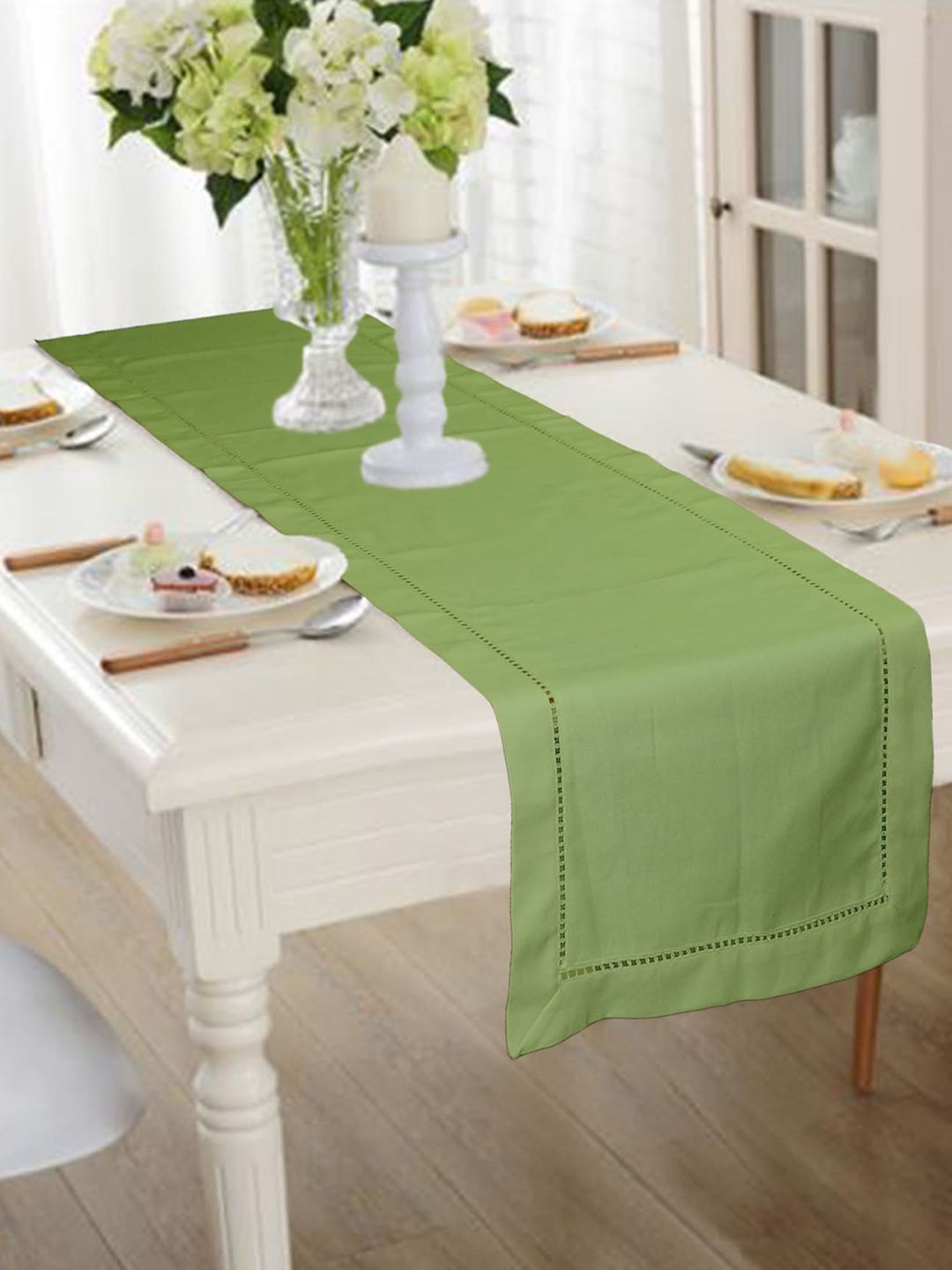 Lushomes Green Solid Pure Cotton Table Runner Price in India
