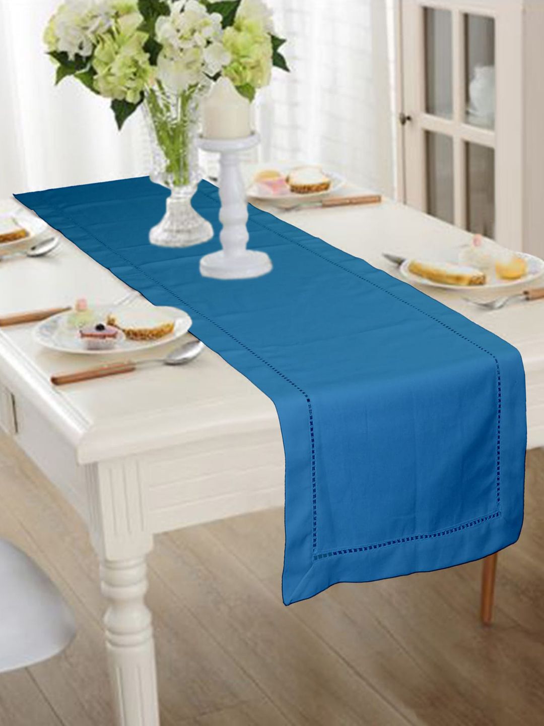 Lushomes Blue Solid Cotton Table Runner Price in India