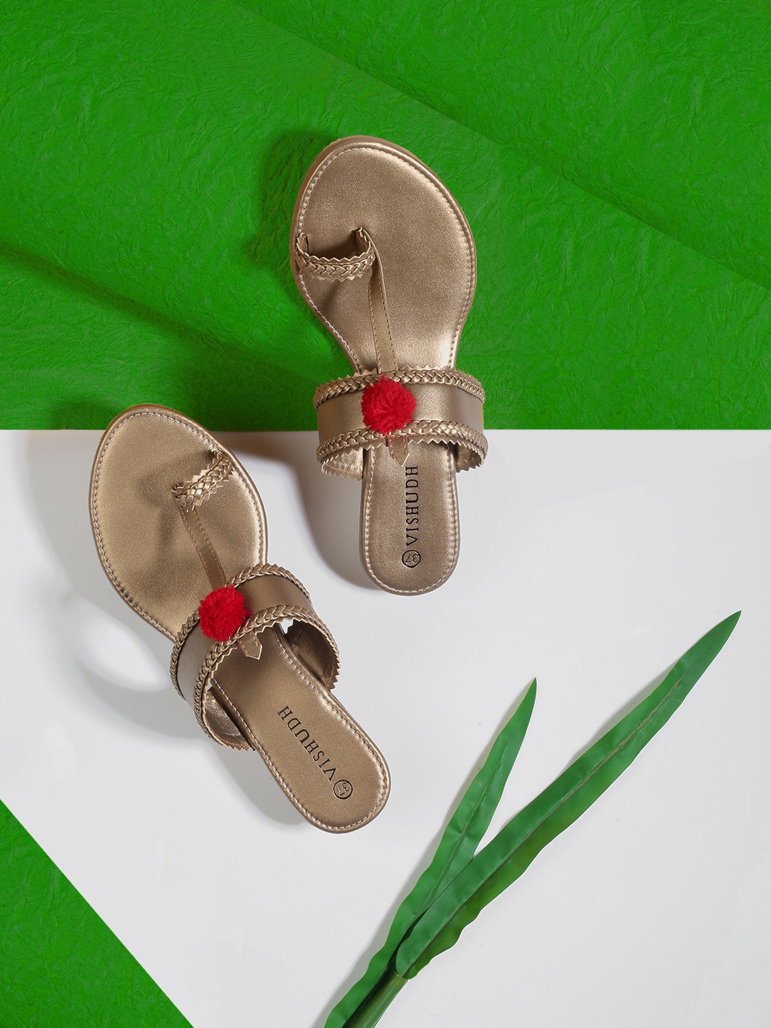 Vishudh Gold-Toned Embellished Wedge Sandals Price in India
