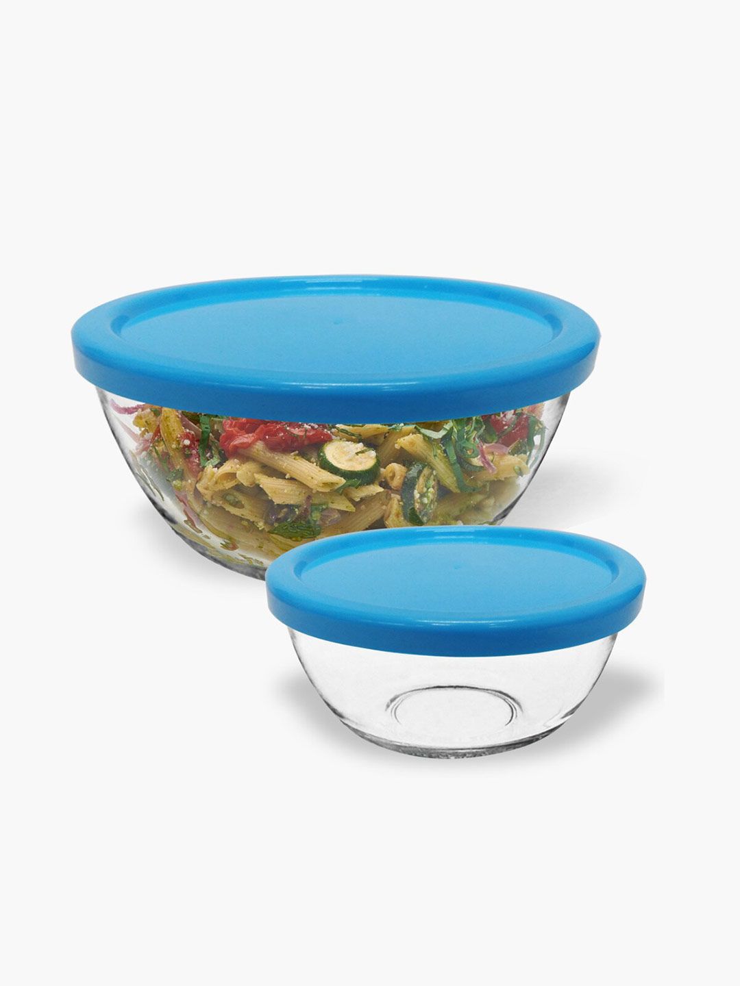 Home Centre Transparent & Blue Set Of 2 Glass Bowls With Lid Price in India