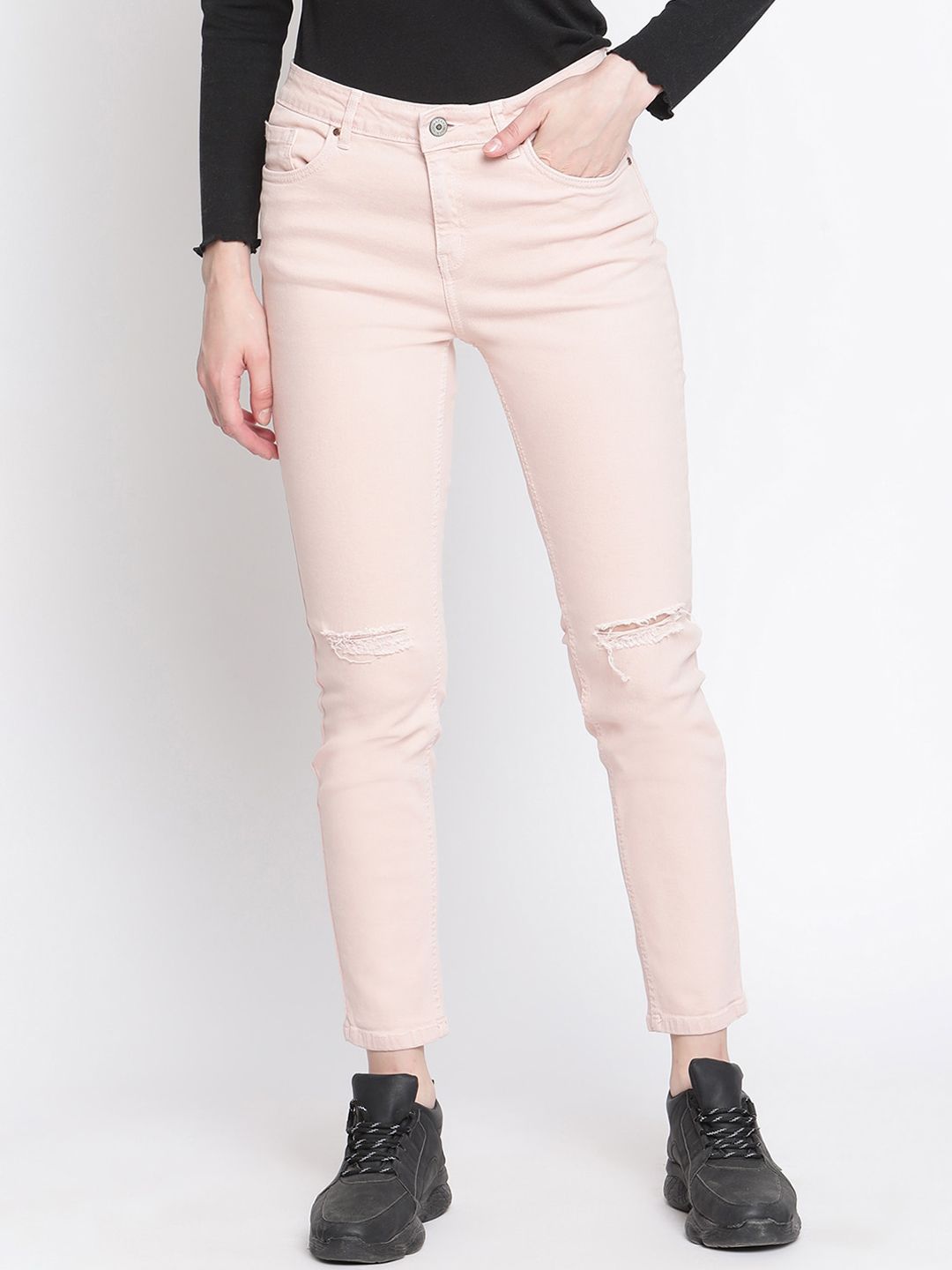 Madame Women Pink Slash Knee Jeans Price in India