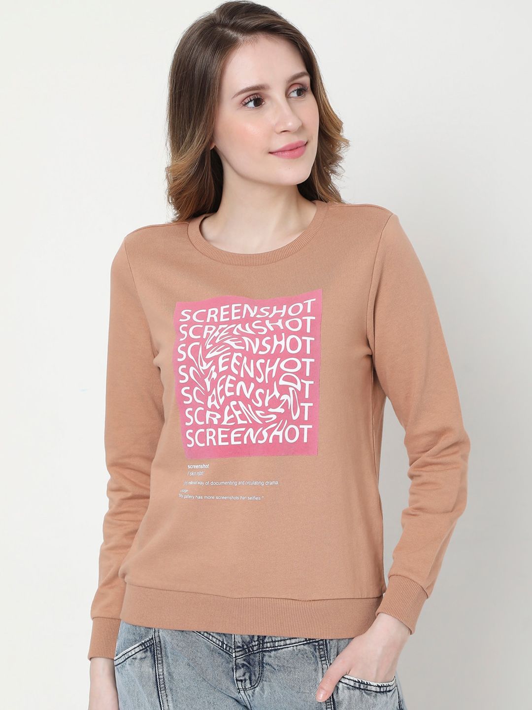 Vero Moda Women Brown Printed Sweatshirt Price in India
