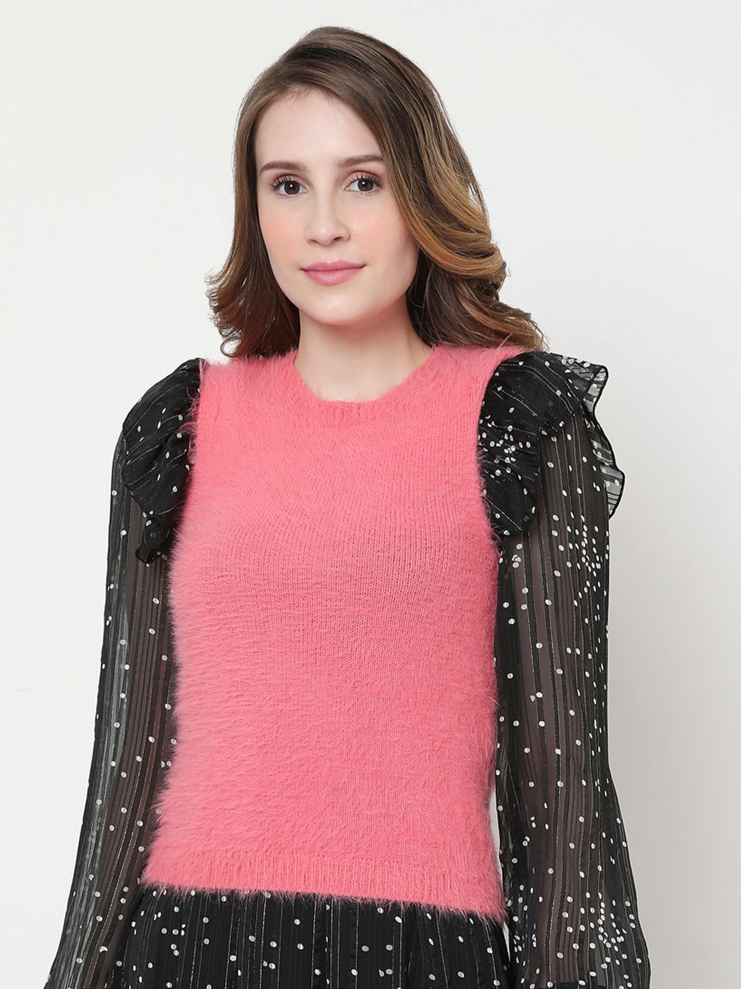 Vero Moda Women Pink Self Designed Sweater Vest Price in India