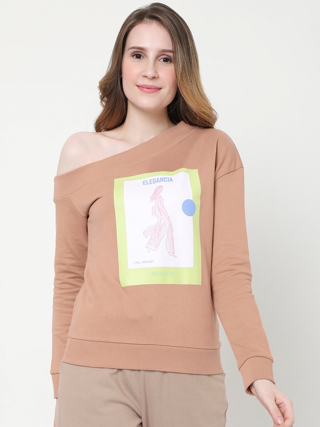 Vero Moda Women Nude-Coloured Printed Sweatshirt Price in India