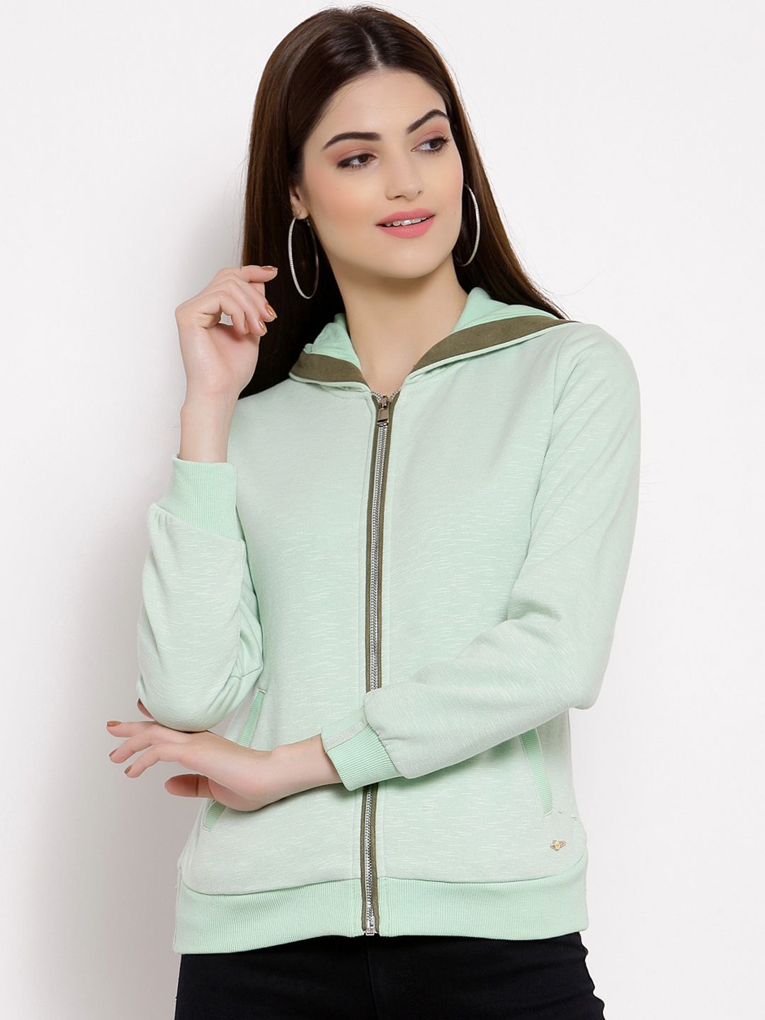 Juelle Women Green Hooded Sweatshirt Price in India