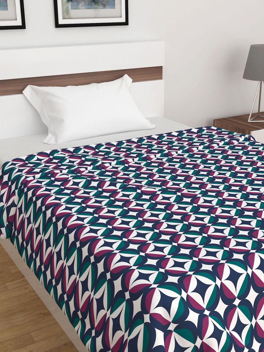 Home Centre Navy Blue & White Geometric Summer 600 GSM Single Bed Blanket Price in India