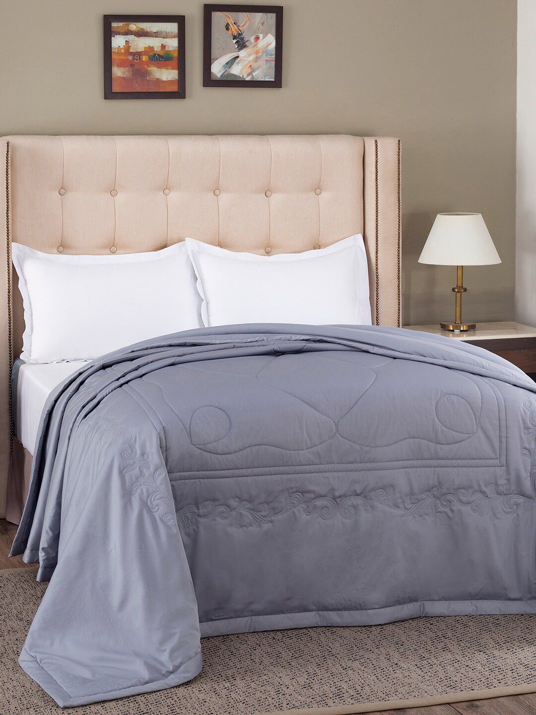 MASPAR Blue Vintage Grandeur Jacquard 110 GSM Double Bed Quilt Price in India