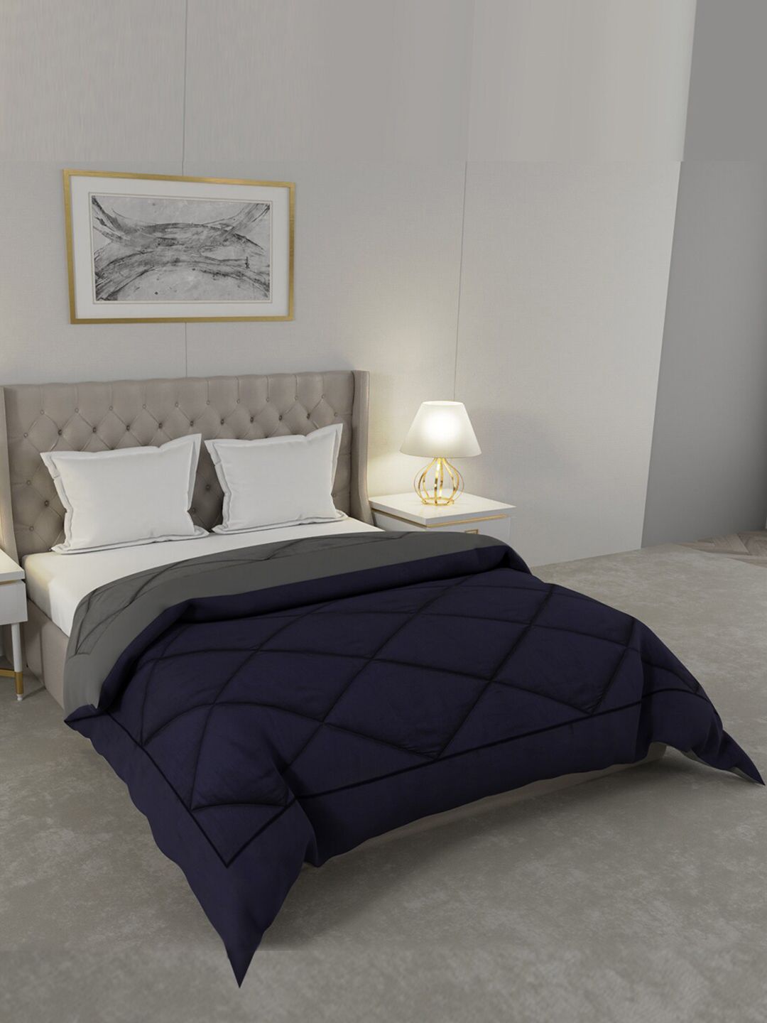 Livpure Smart Navy Blue & Grey Reversible AC Room Single Bed Comforter Price in India