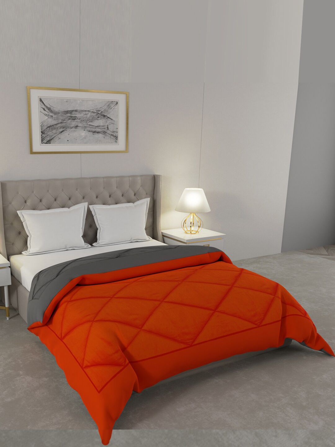 Livpure Smart Orange & Grey Geometric AC Room Double Bed Comforter Price in India