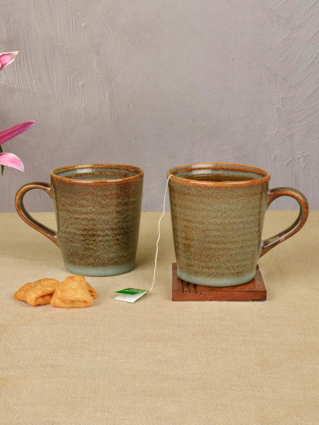 StyleMyWay Set Of 2 Blue Printed Ceramic Coffee Mugs Price in India
