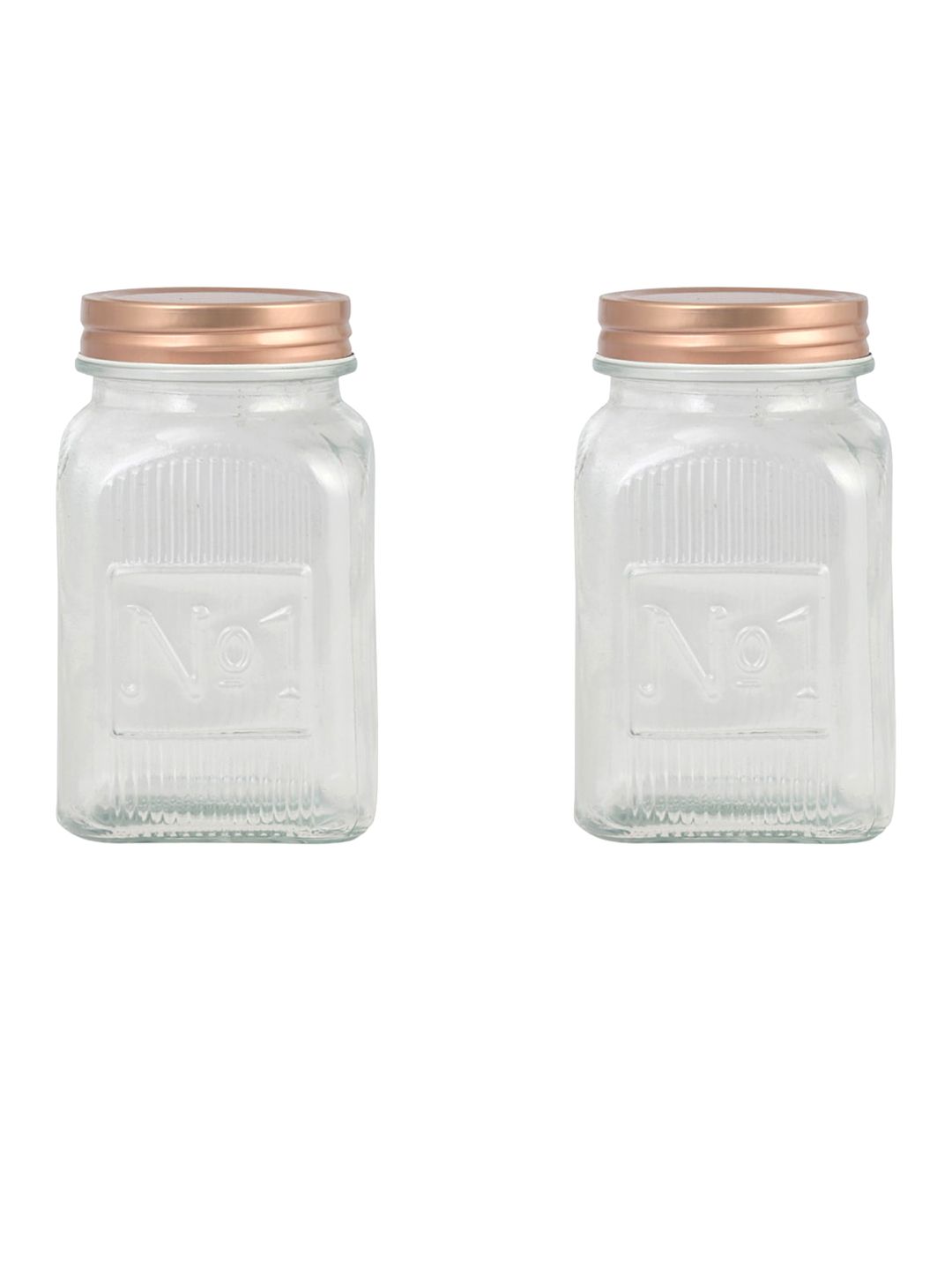 Home Centre Set Of 2 Transparent Embossed Glass Jars with Lid - 250 ml Price in India