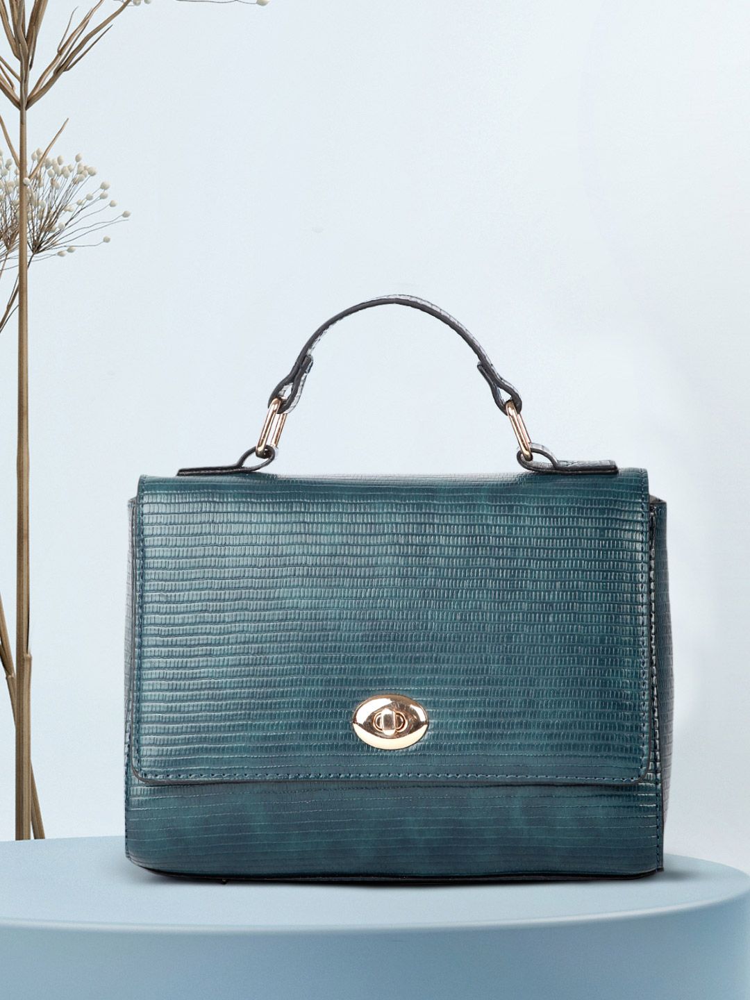 Accessorize Teal Animal Textured Structured Satchel Price in India