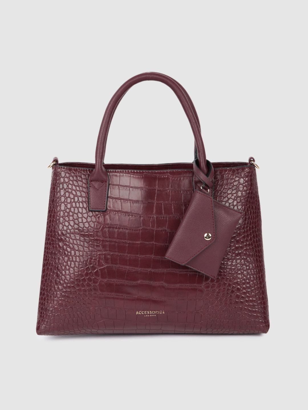 Accessorize Burgundy Animal Textured Shopper Handheld Bag Price in India