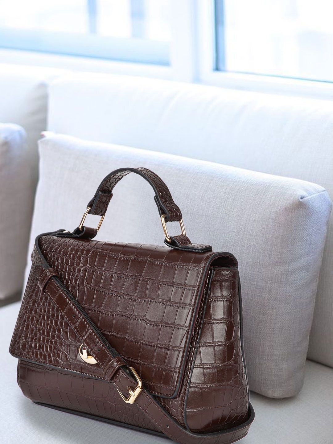 Accessorize Brown Jessica Croc Textured Satchel Price in India