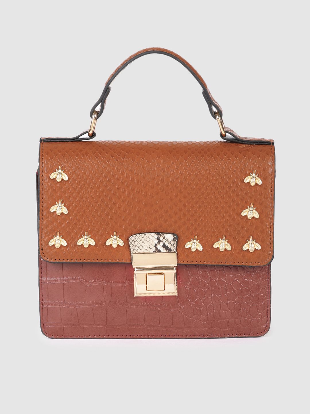 Accessorize Multicoloured Snake Print Croc Textured Bee Studded Colourblocked Satchel Price in India