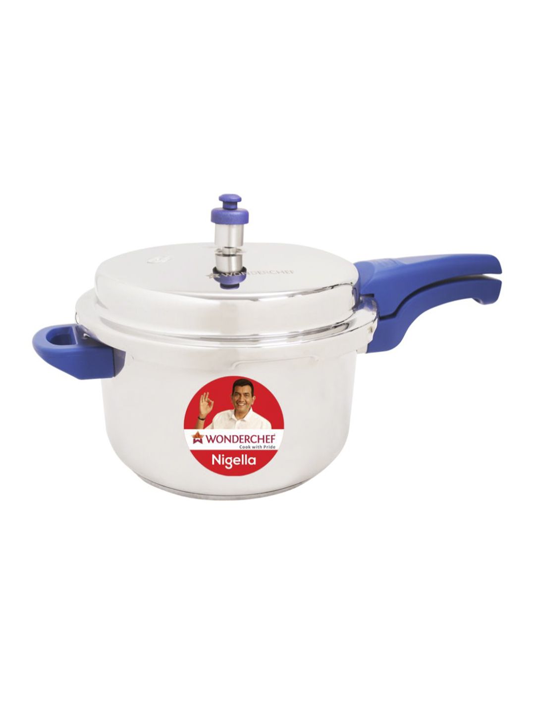 Wonderchef Silver-Toned & Blue Solid Stainless Steel Pressure Cooker Price in India