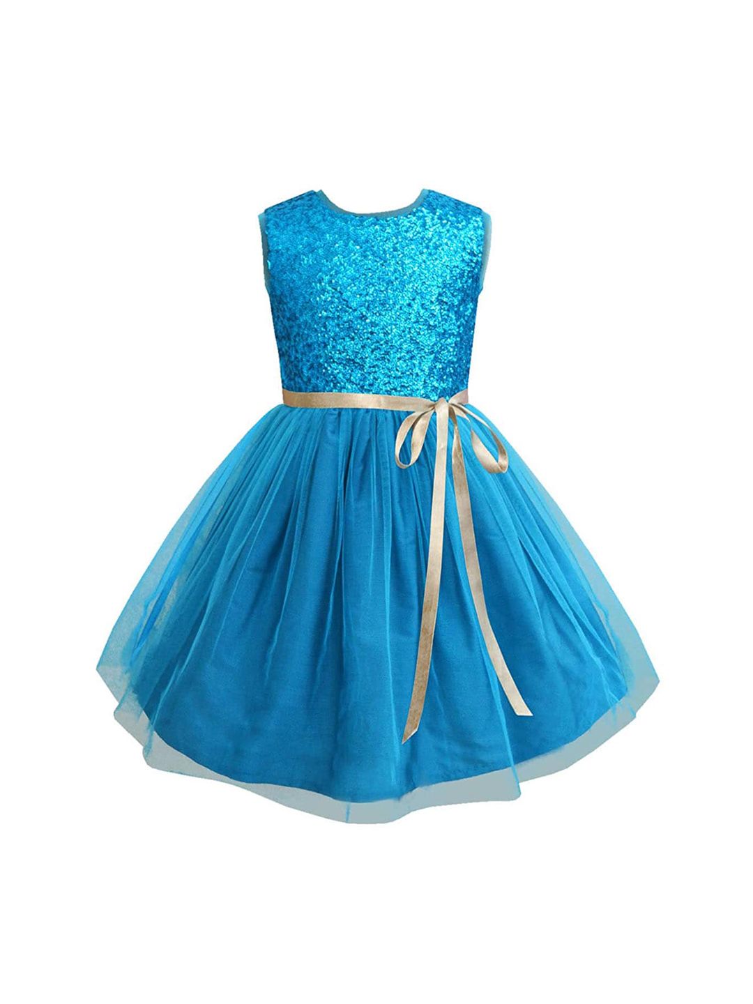 A T U N Turquoise Blue Embellished Net Dress