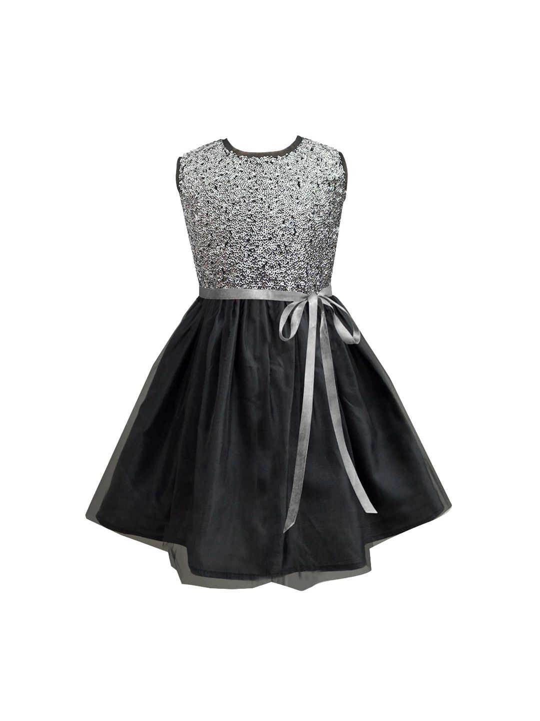 A T U N Girls Silver-Toned Embellished Net Dress