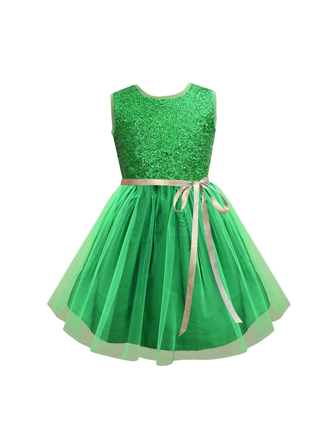 A T U N Green Embellished Net Dress