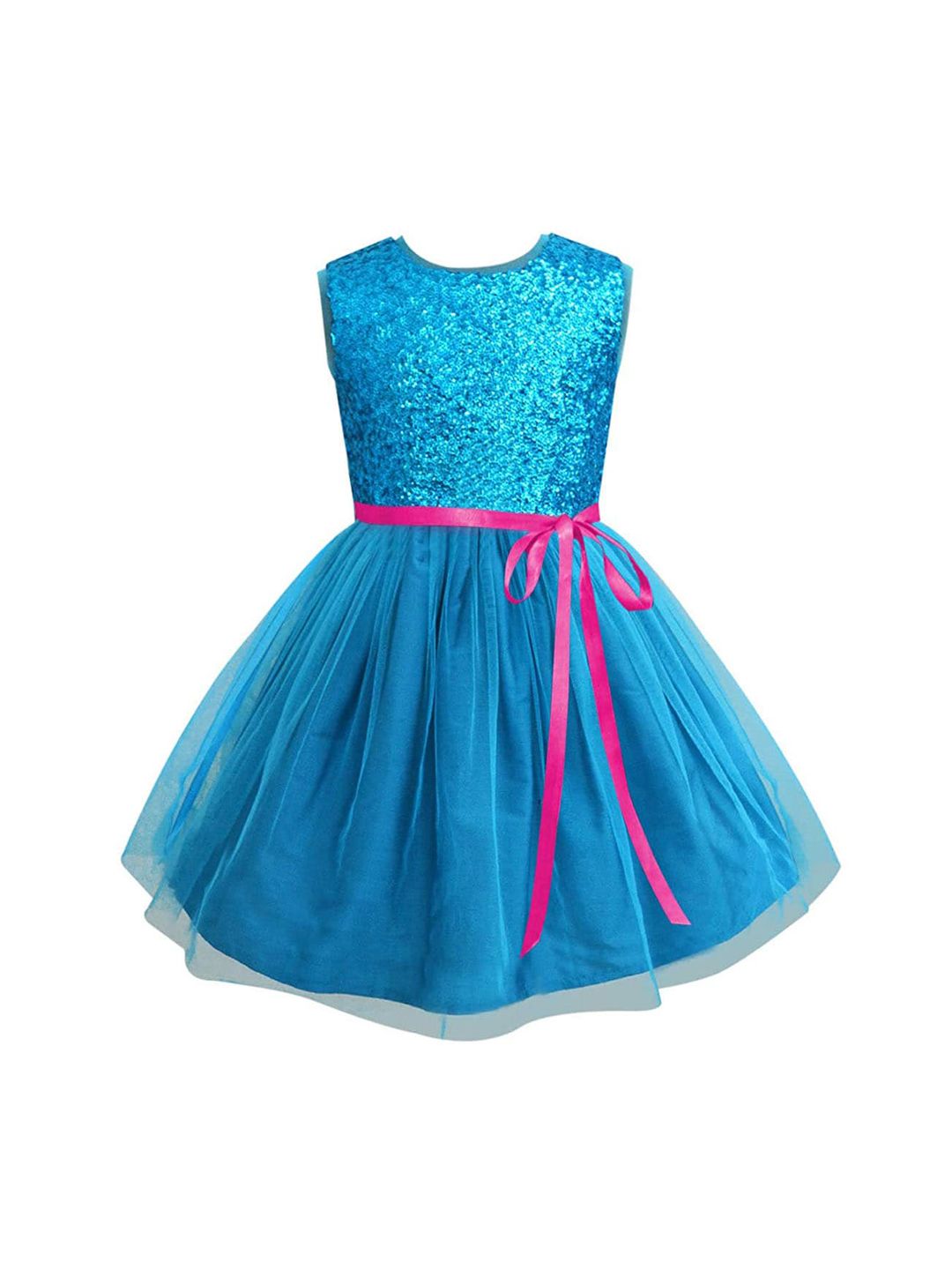 A T U N Turquoise Blue Embellished Net Dress