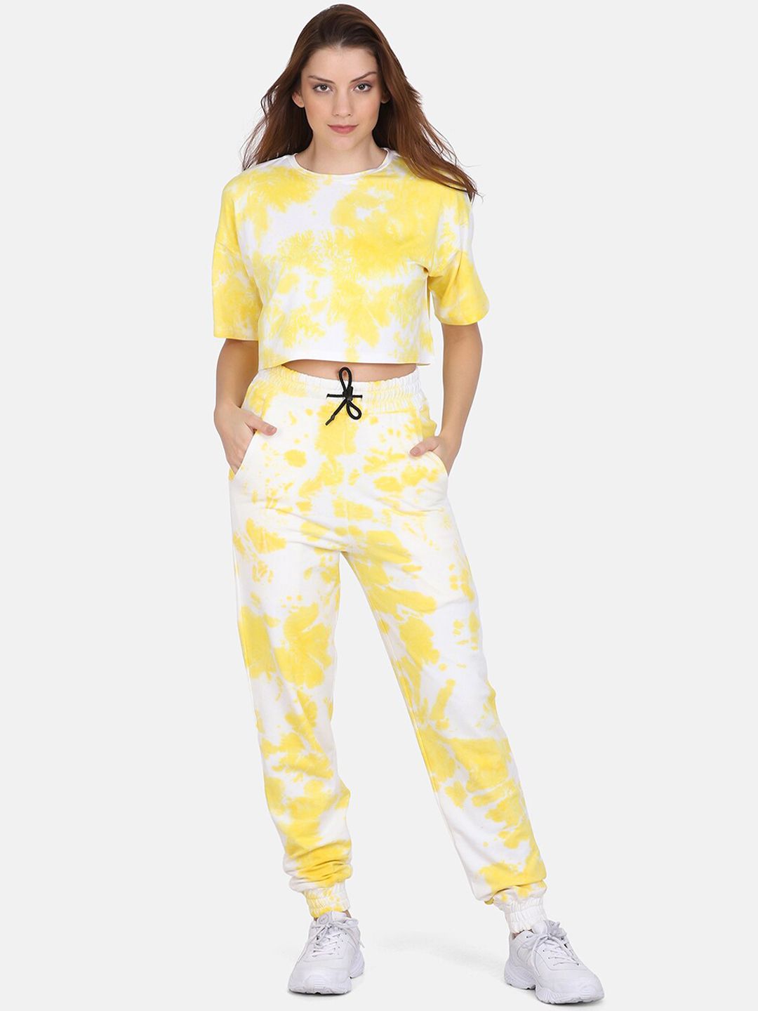Aesthetic Bodies Women Yellow & White Dyed Pure Cotton Co-Ords