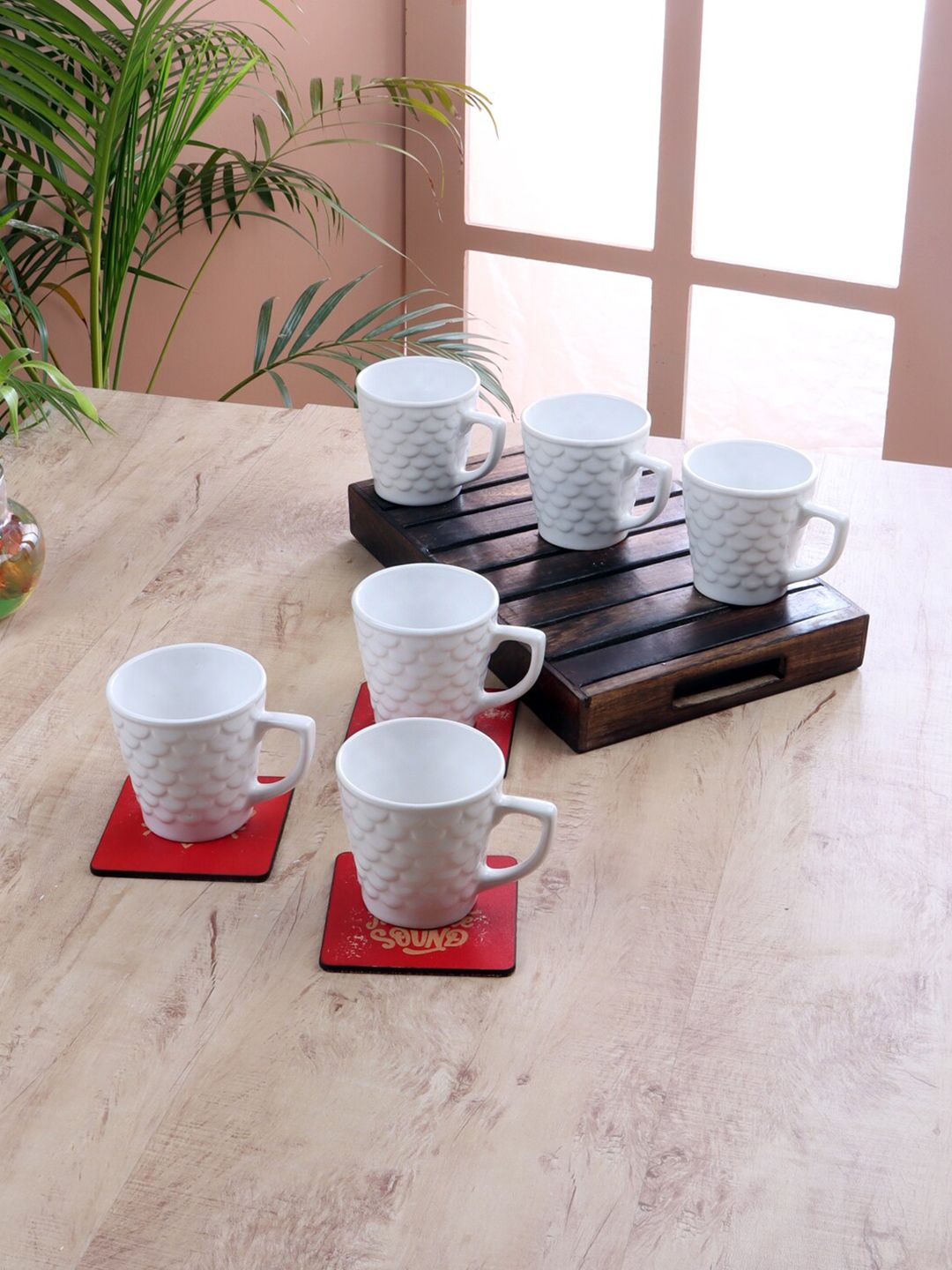 CDI White Textured 6-Pieces Ceramic Glossy Cups Set Price in India