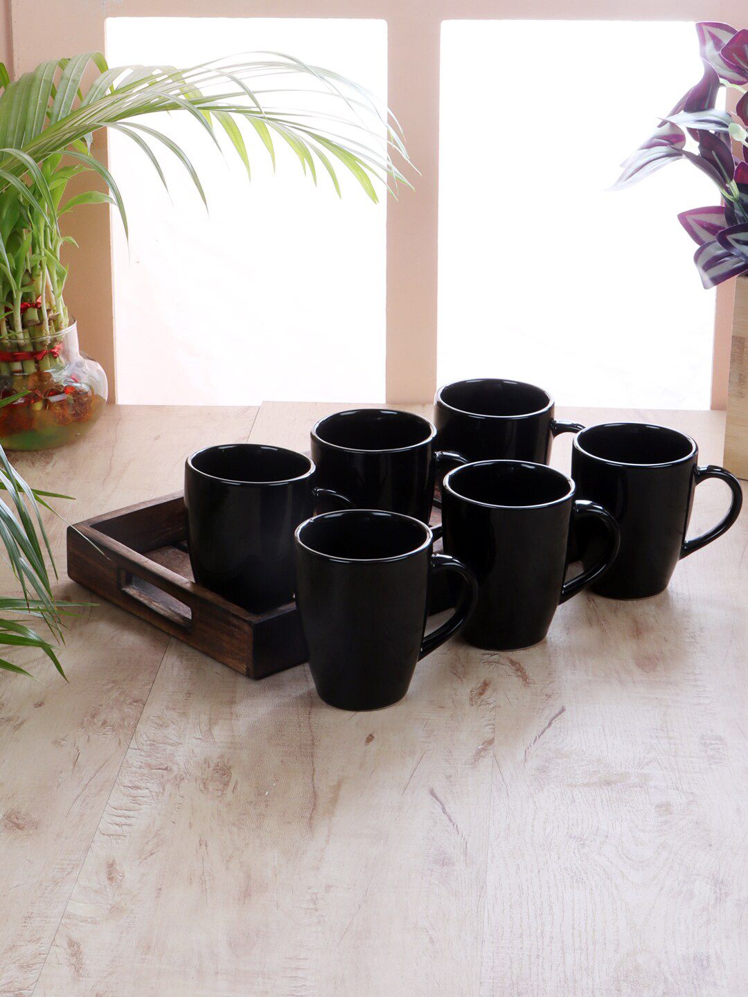 CDI Black Solid Set Of 6  Ceramic Matte Mugs Price in India