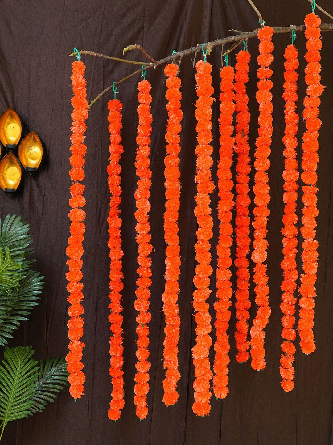 TIED RIBBONS Orange Set of 10 Diwali Marigold Flowers Garland Price in India