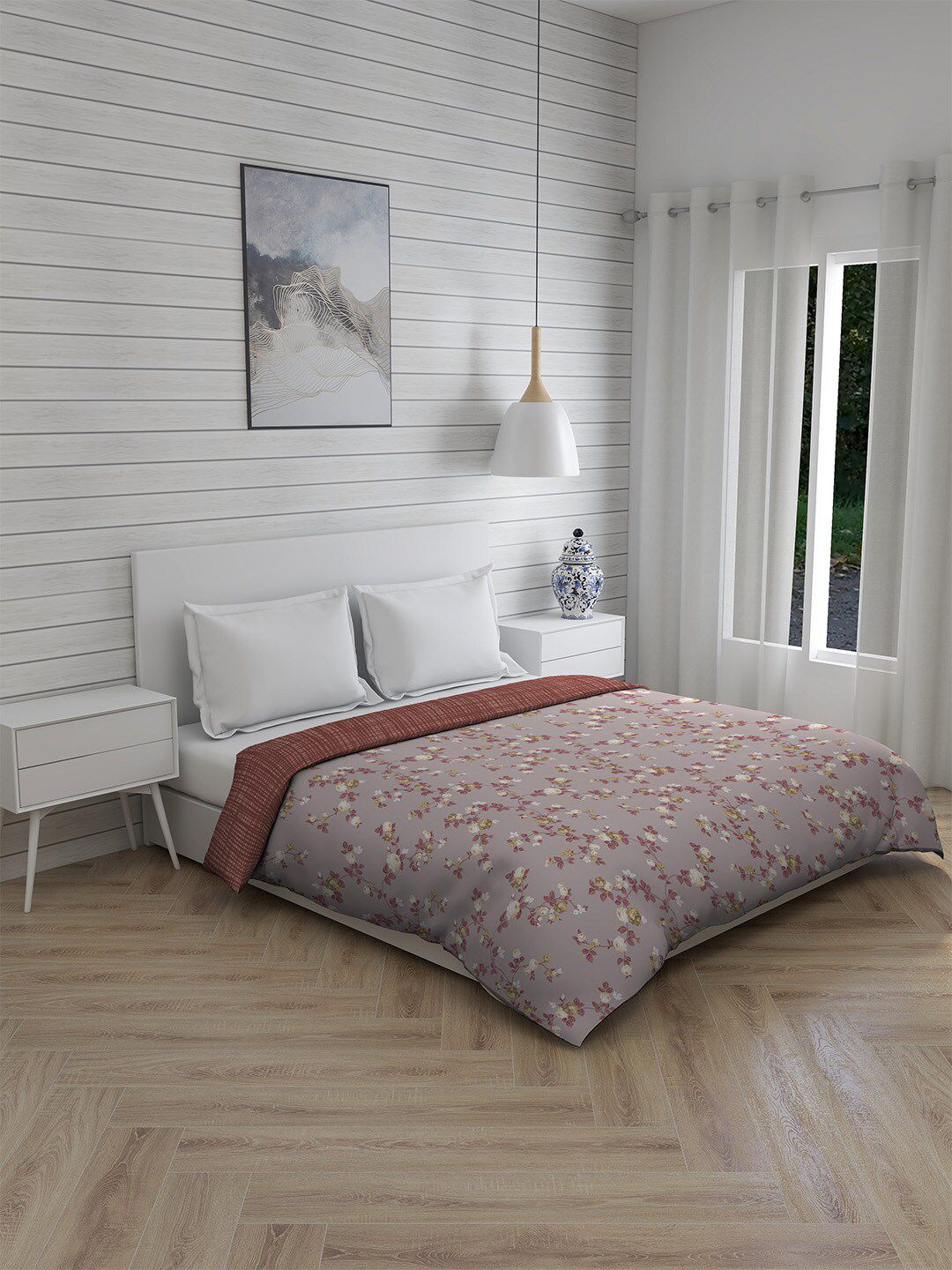 Boutique Living India Grey & Maroon Floral AC Room 120 GSM Double Bed Comforter Price in India
