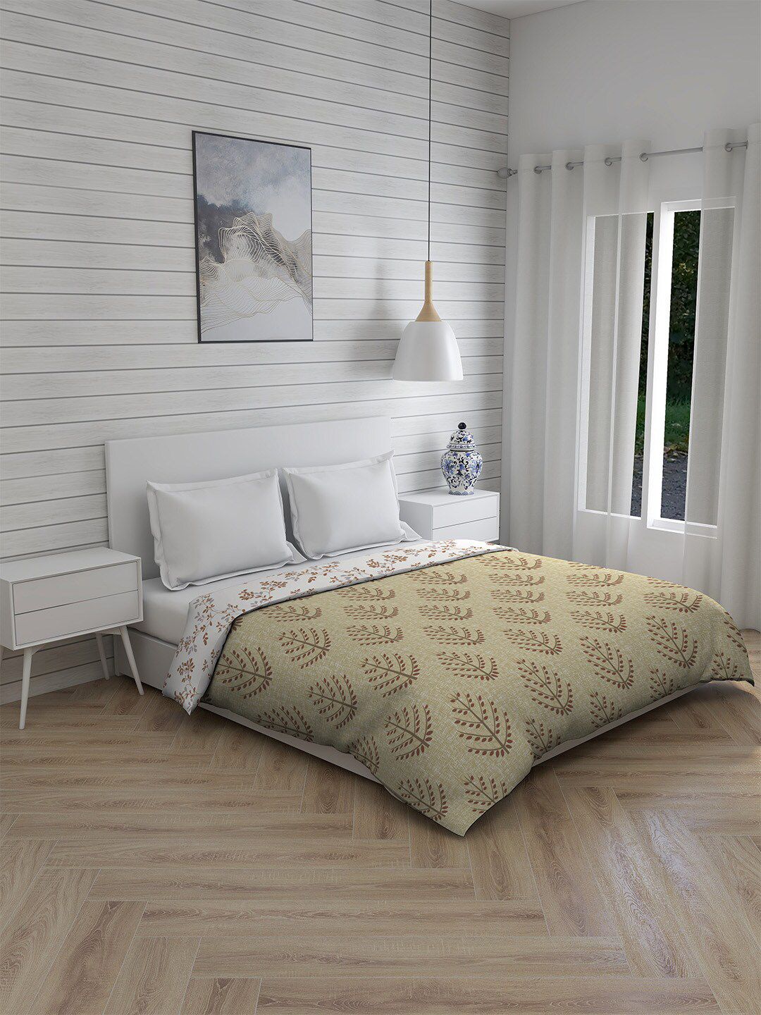 Boutique Living India Beige & White Floral AC Room 120 GSM Double Bed Comforter Price in India