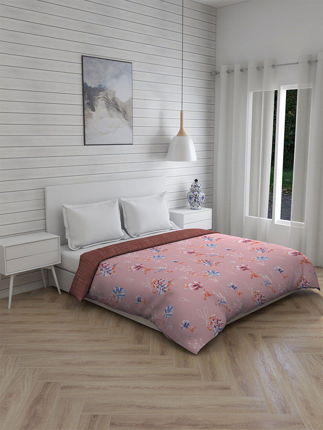 Boutique Living India Peach-Coloured & Blue Floral AC Room 120 GSM Double Bed Comforter Price in India