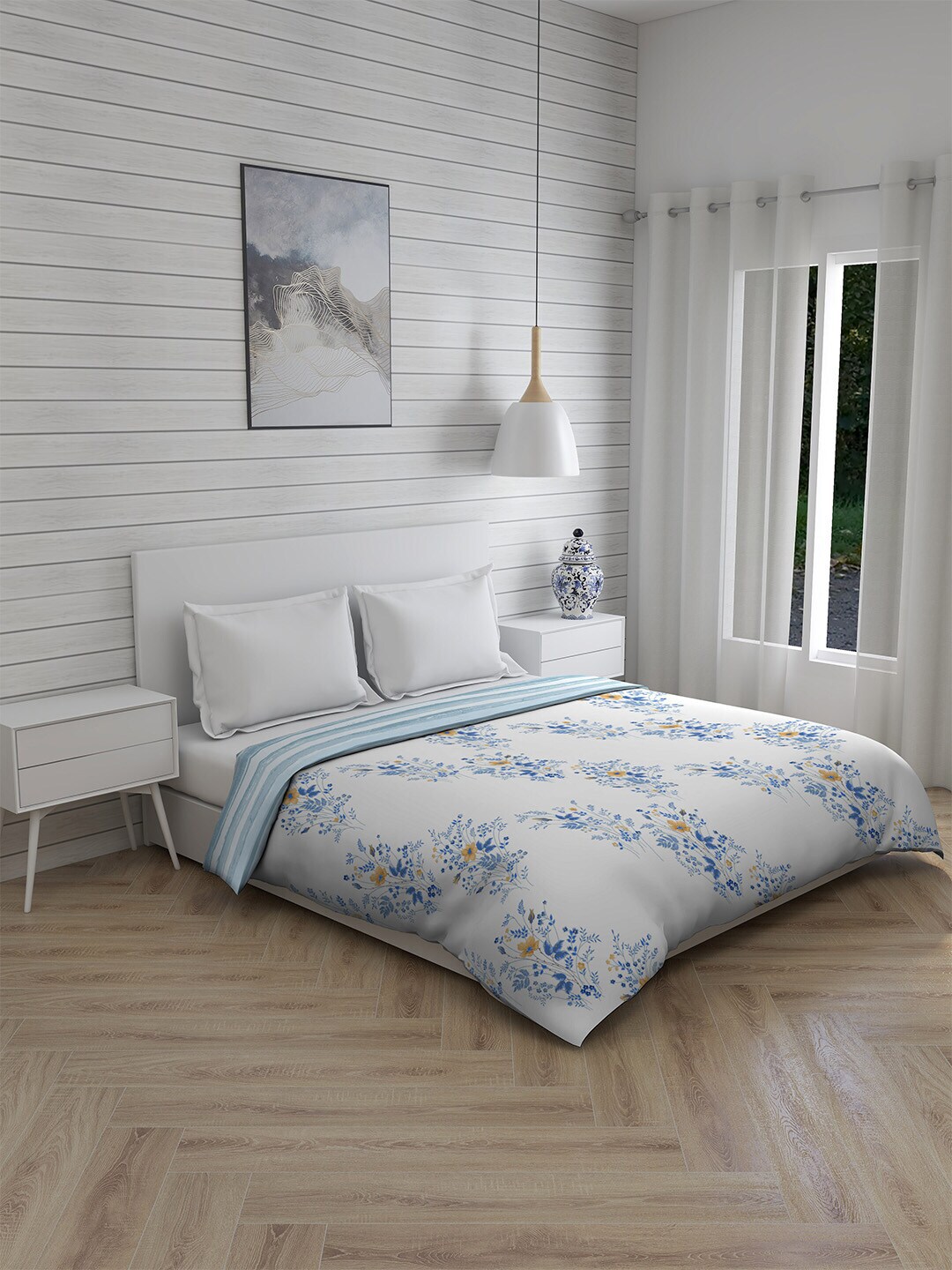 Boutique Living India Blue & White Floral AC Room 120 GSM Double Bed Comforter Price in India