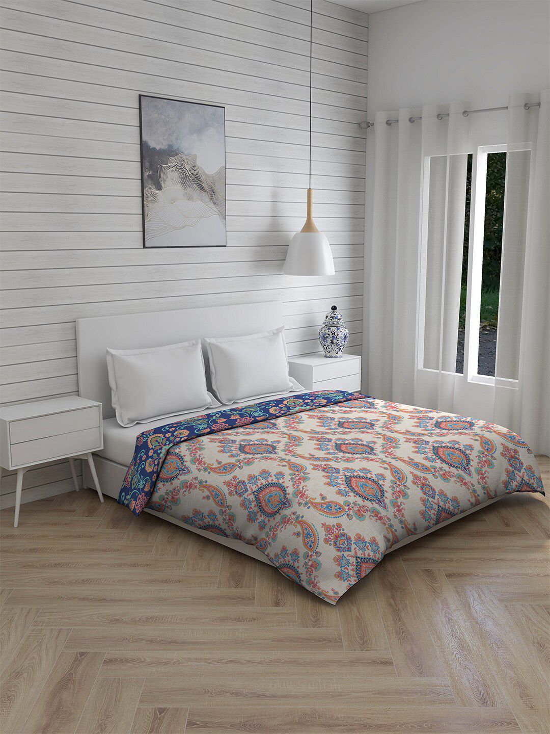Boutique Living India Beige & Blue Ethnic Motifs AC Room 120 GSM Double Bed Comforter Price in India