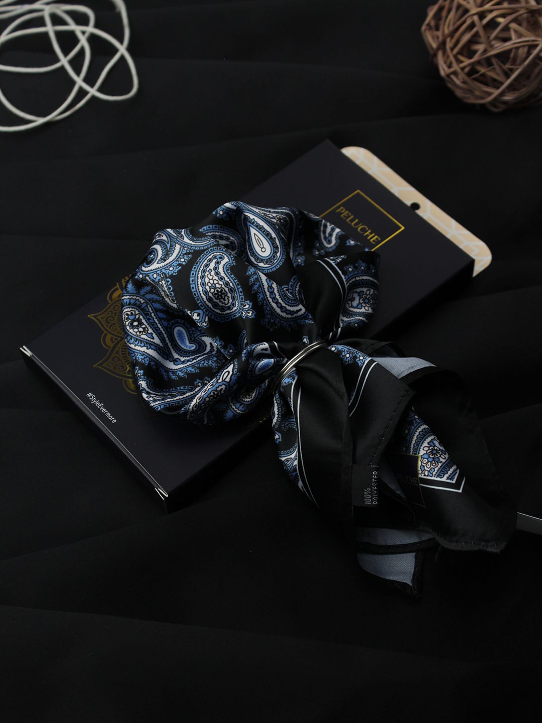 PELUCHE Men Black Silk Paisley Print Pocket Square