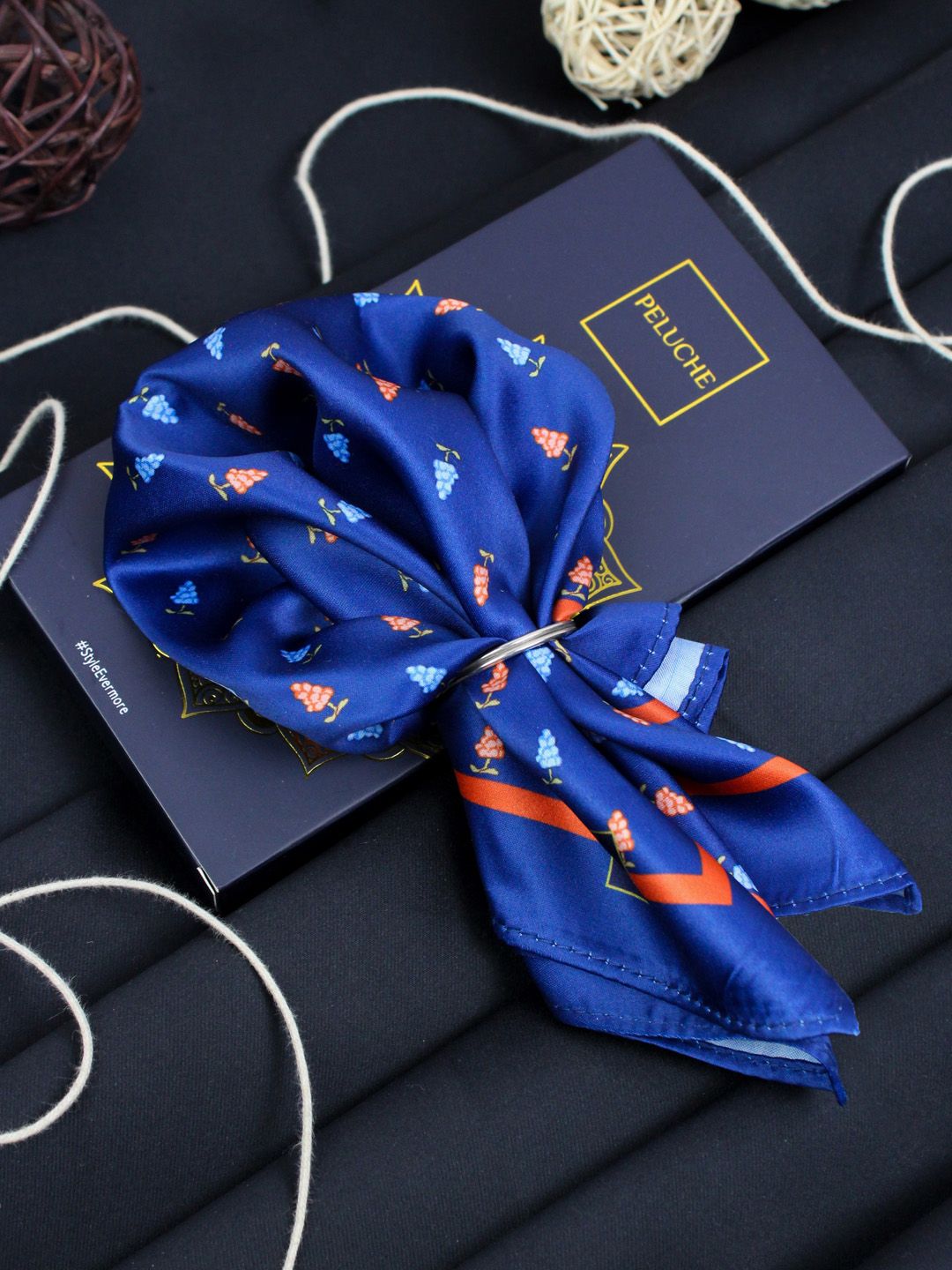 PELUCHE Men Blue & Coral Printed Pocket Square
