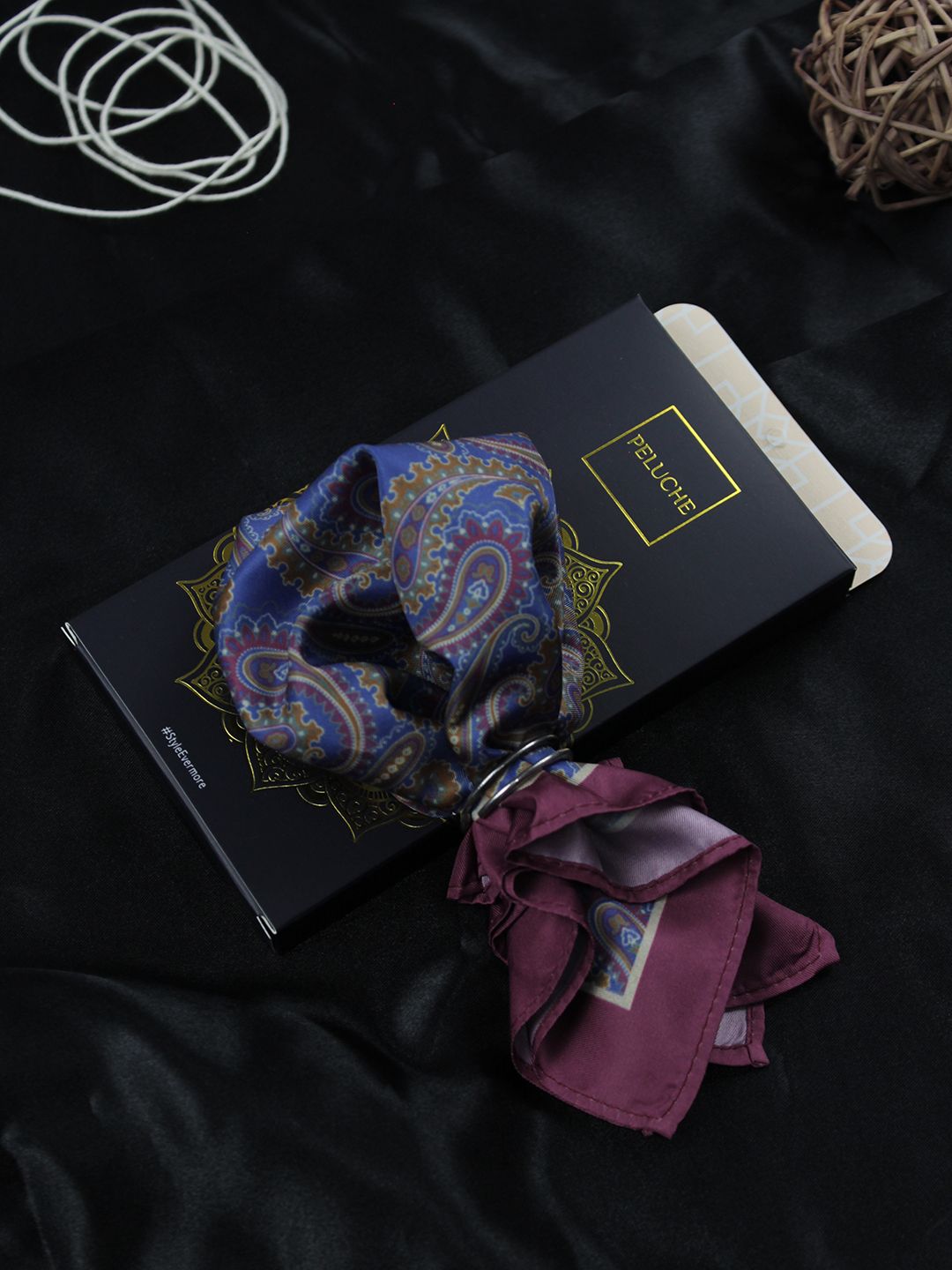 Peluche Men Purple Silk Paisley Pocket Square