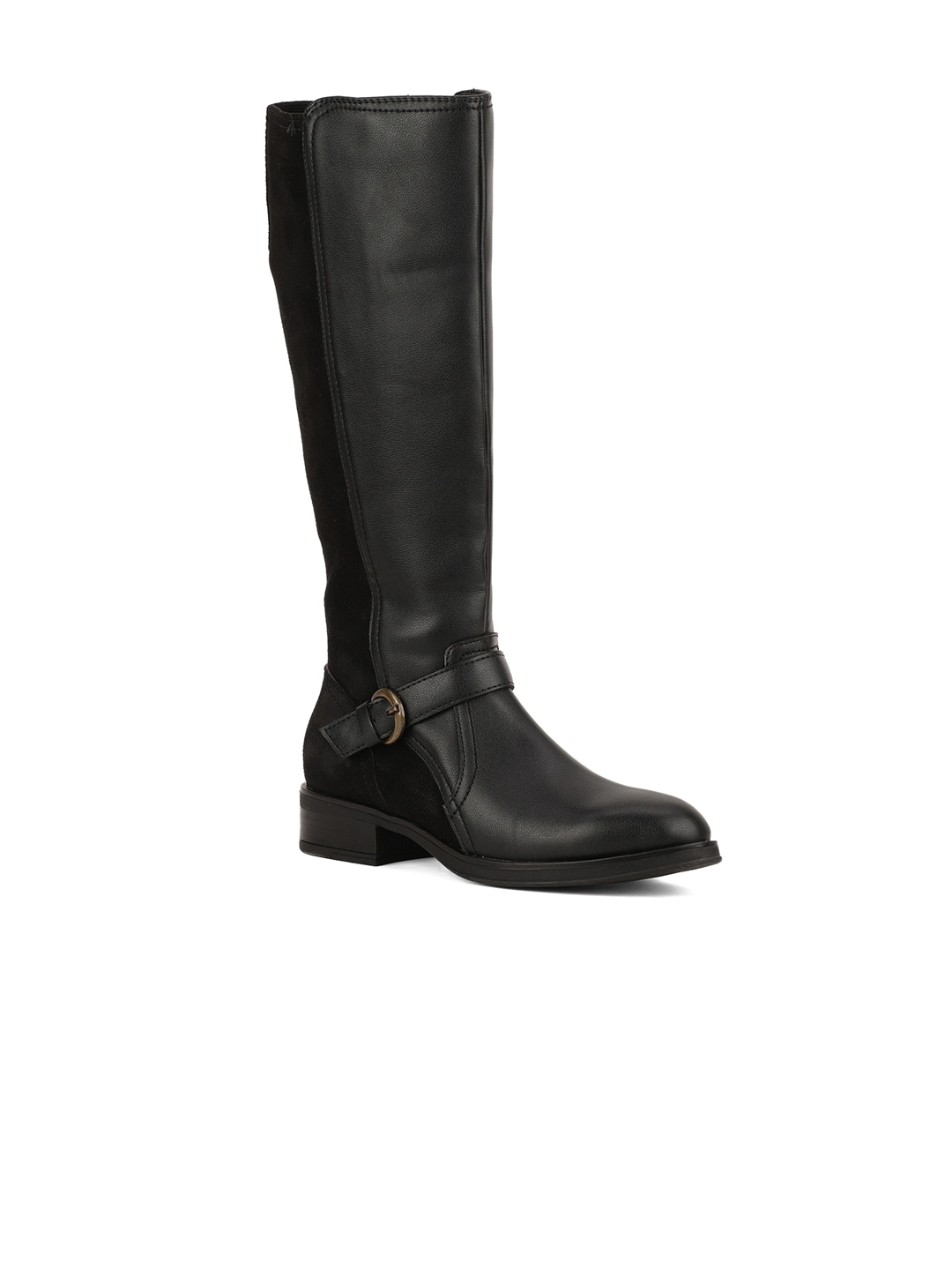 Bruno Manetti Women Black Leather High-Top Flat Boots Price in India
