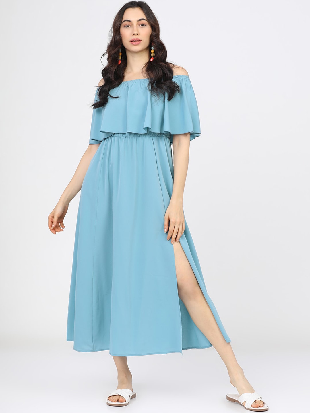 Tokyo Talkies Blue Off-Shoulder Maxi Dress Price in India