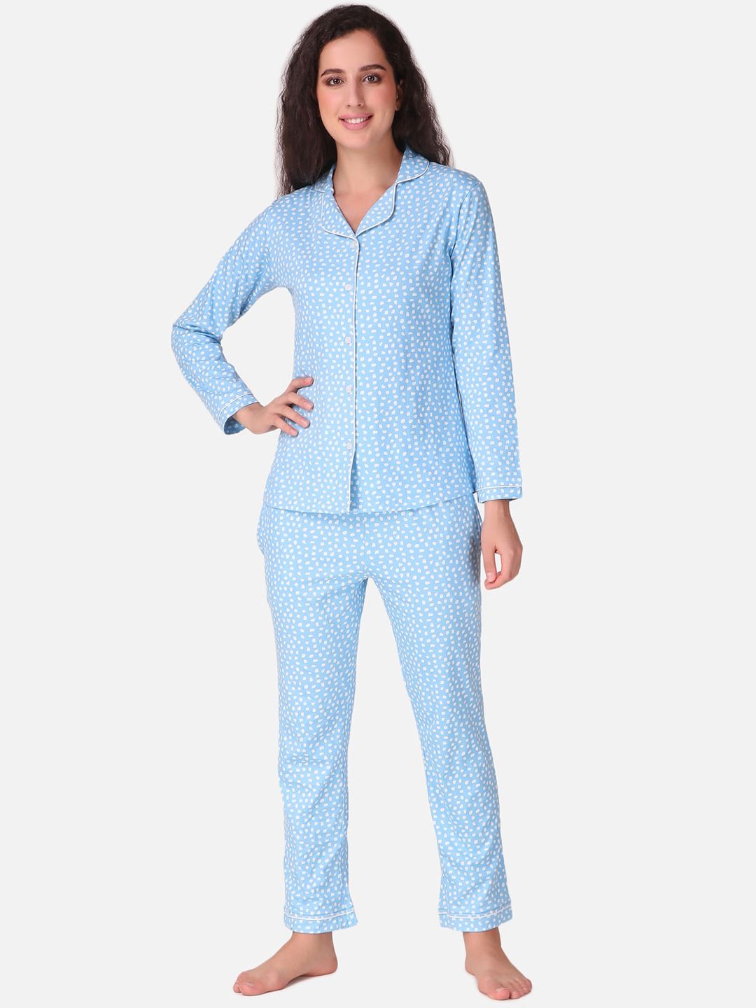 Masha Women Blue & White Printed Night suit Price in India