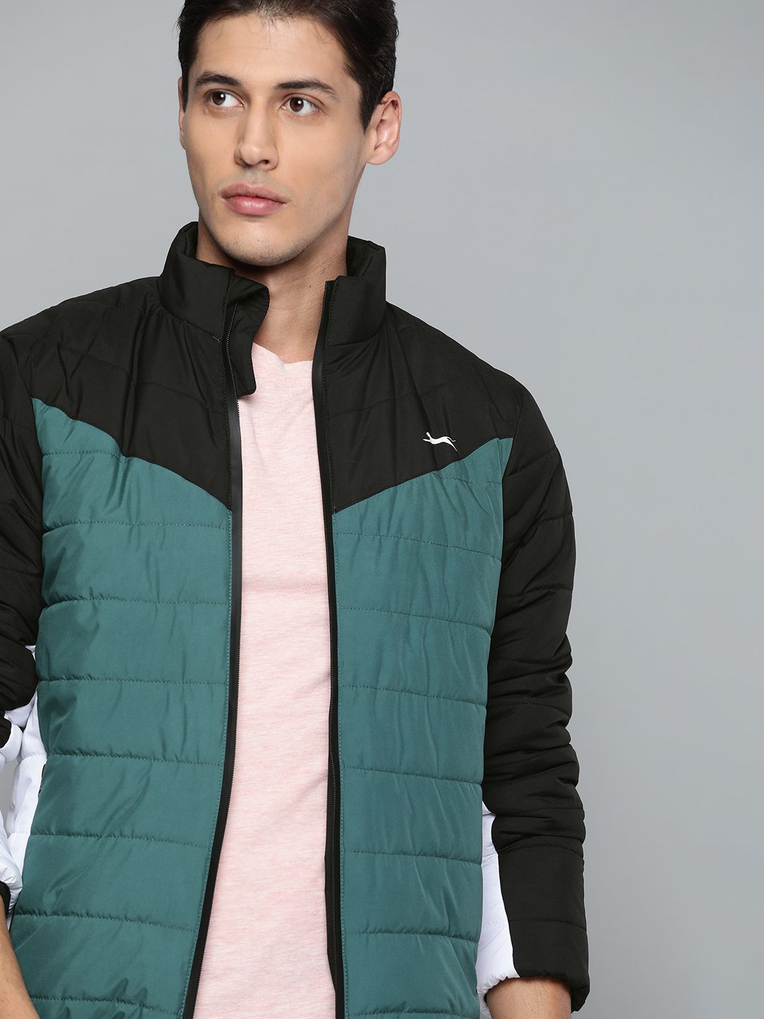 Slazenger Men Teal Black Colourblocked Sporty Jacket