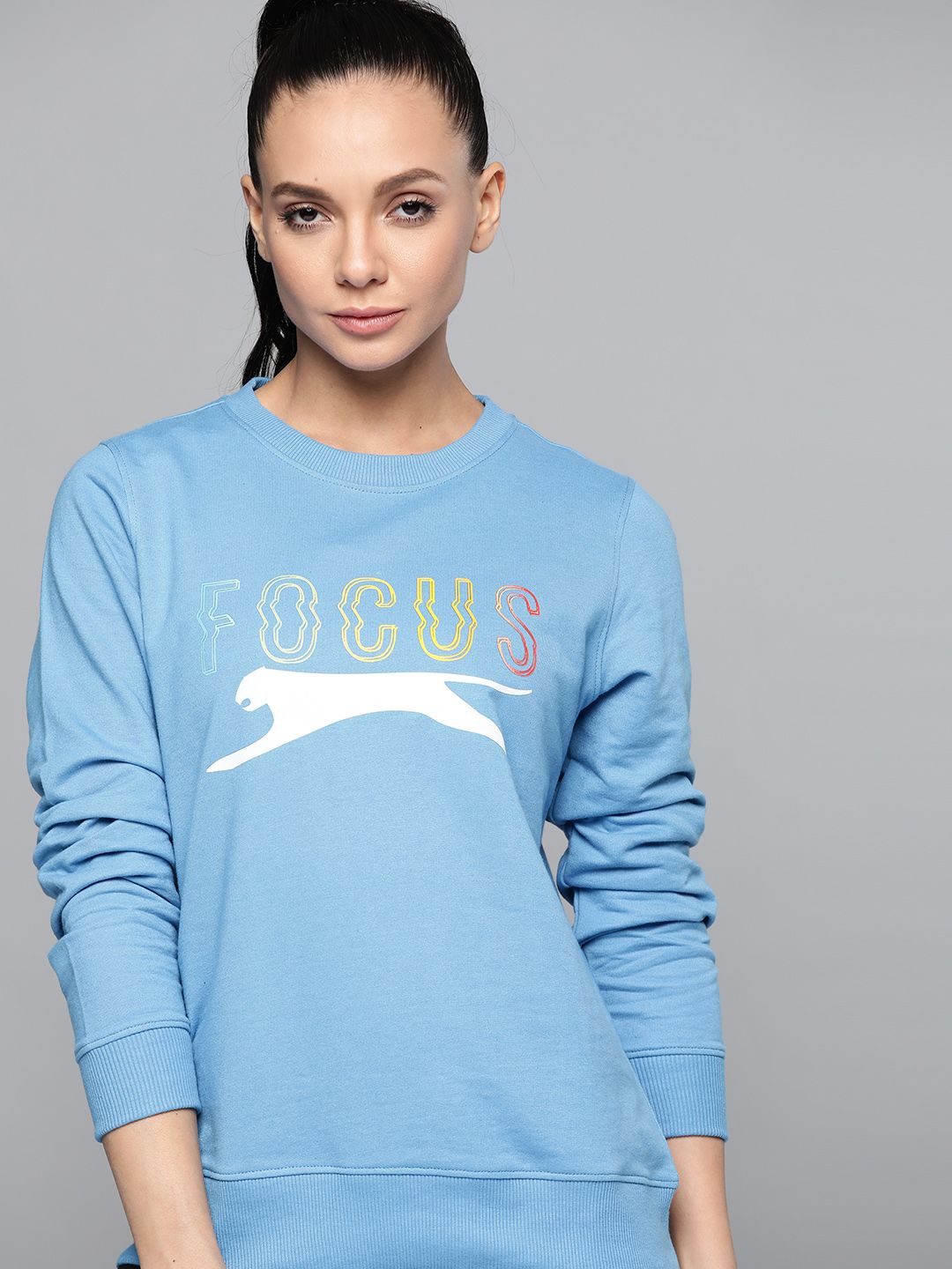 Slazenger Women Blue & White Printed Sweatshirt Price in India