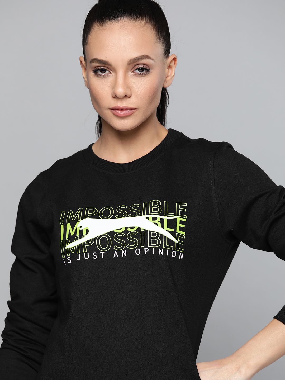 Slazenger Women Black & White Printed Sweatshirt Price in India