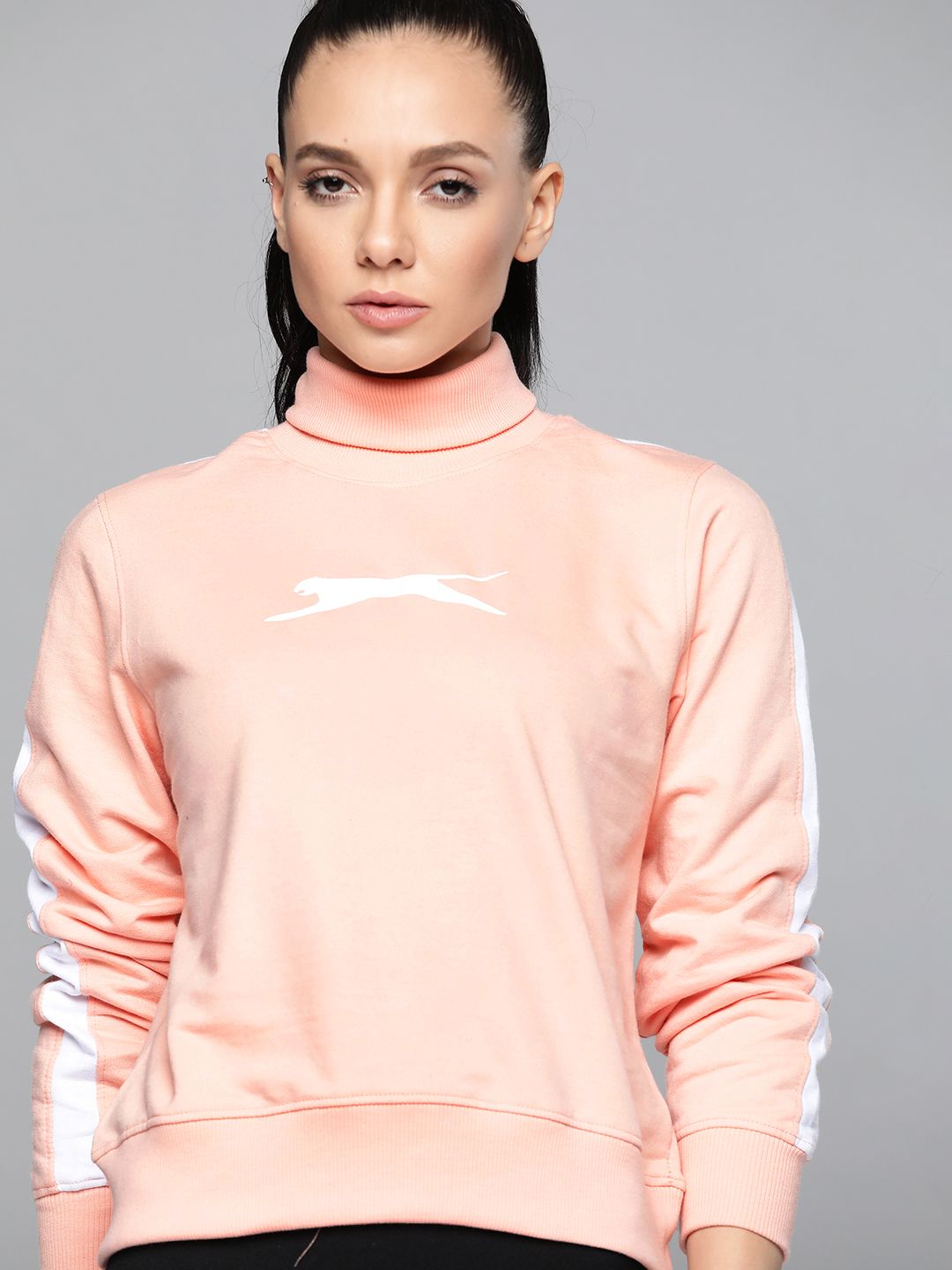 Slazenger Women Peach-Coloured & White Printed Sweatshirt Price in India