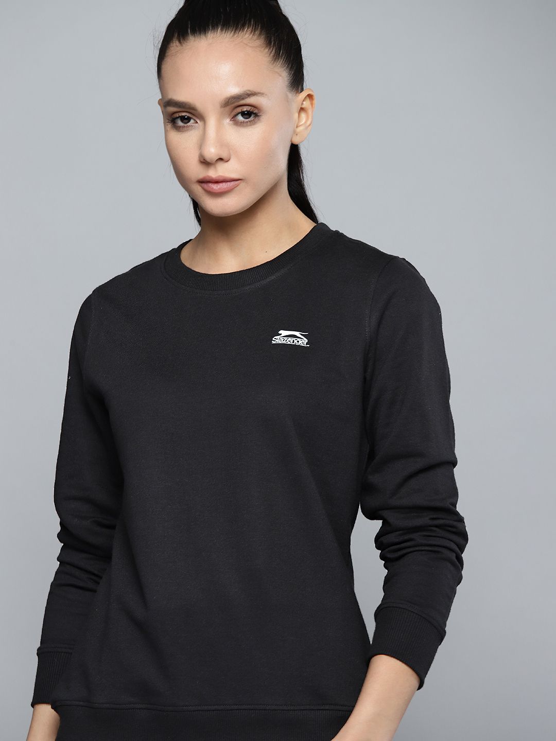 Slazenger Women Black Solid Athleisure Sweatshirt Price in India