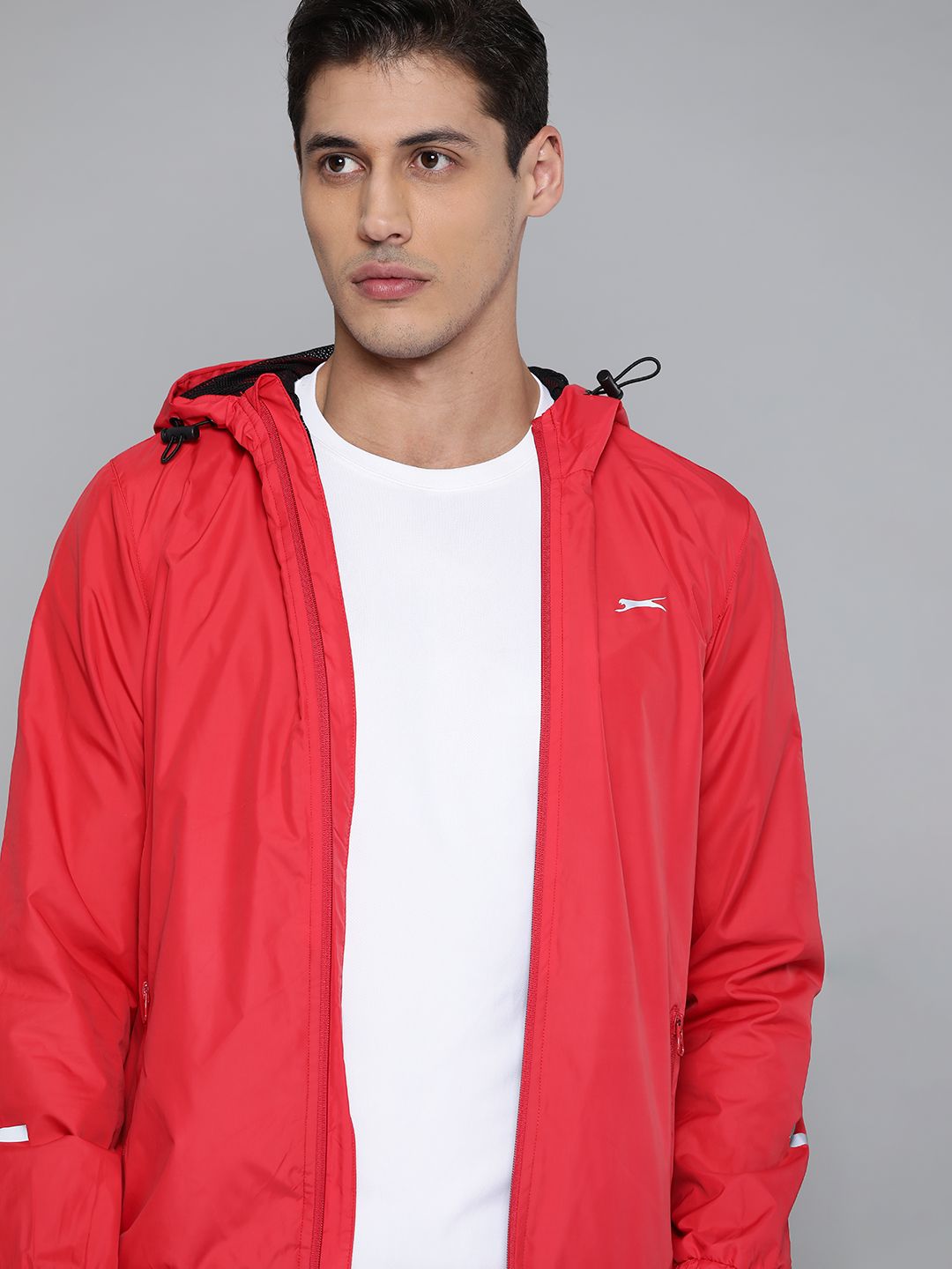 Slazenger Men Red Solid Hooded Running Rapid-Dry Jacket