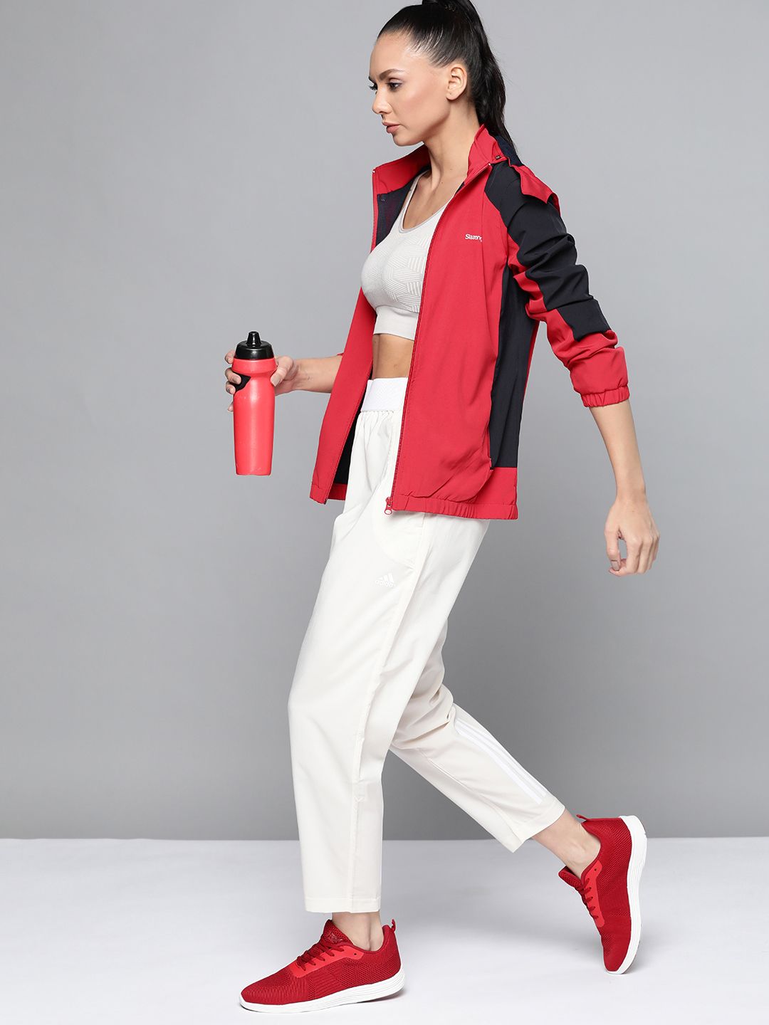 Slazenger Women Red Navy Blue Colourblocked Sporty Rapid-Dry Jacket Price in India