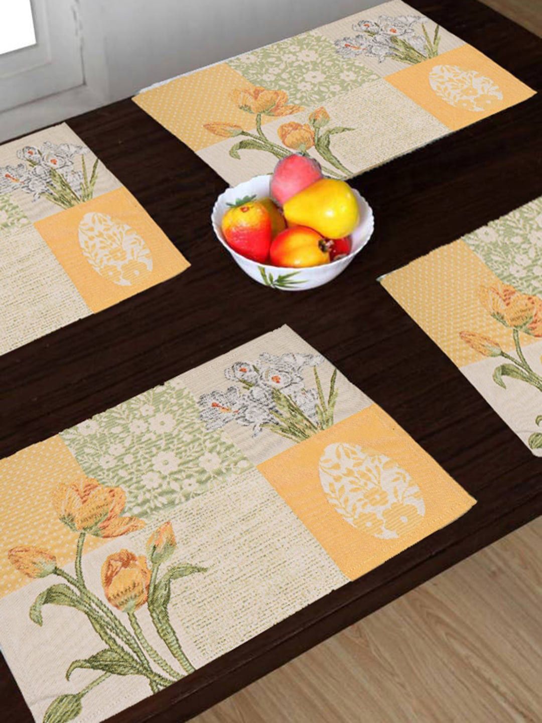 Avi Living Set of 4 Yellow Floral Table Mat Price in India