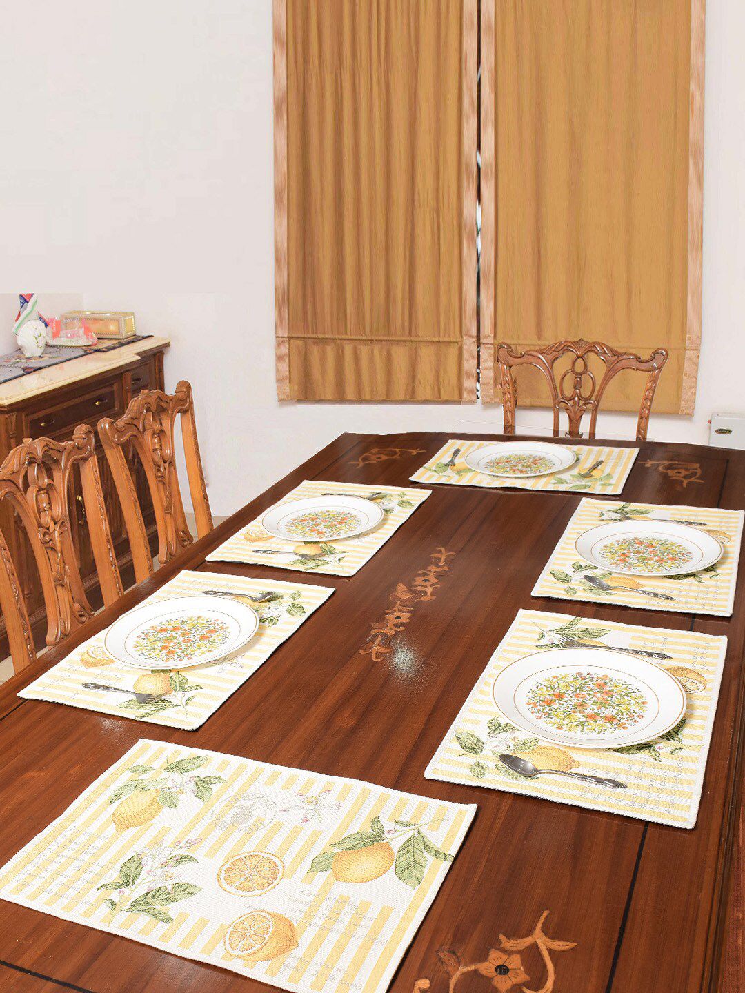 AVI Living Yellow & Green Set of 6 Polycotton Table Placemats Price in India